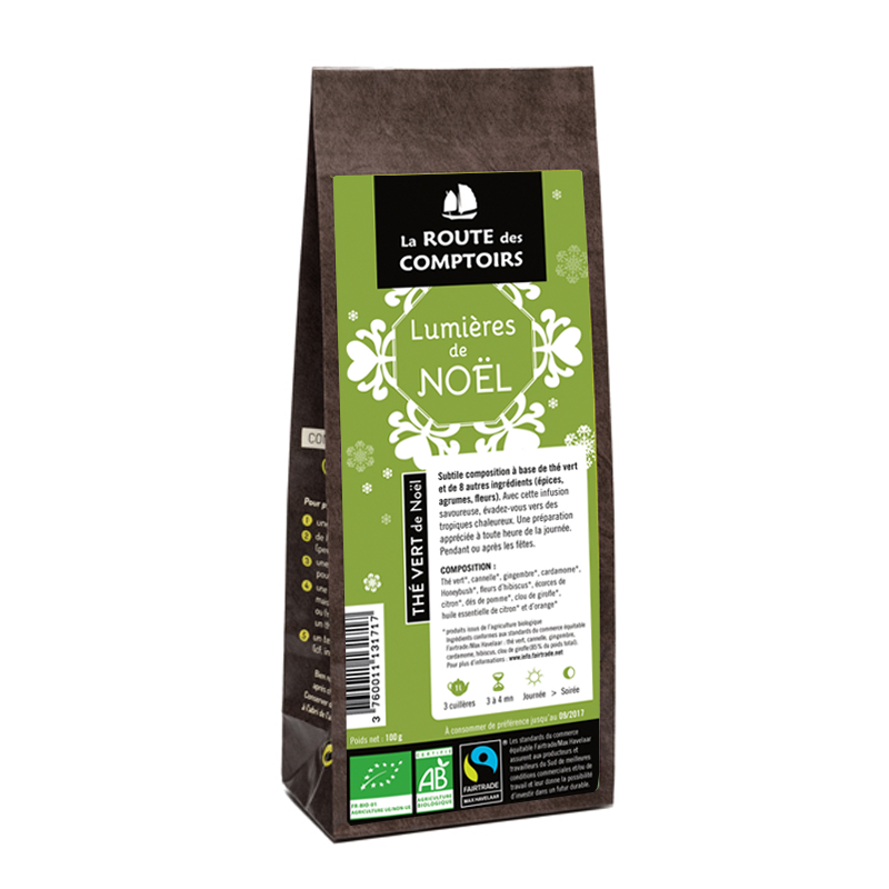 Sachet thé vert bio Lumières de Noël  100g x 6