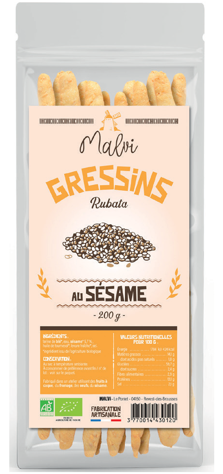 Sachet gressins bio au sésame 200g x 12