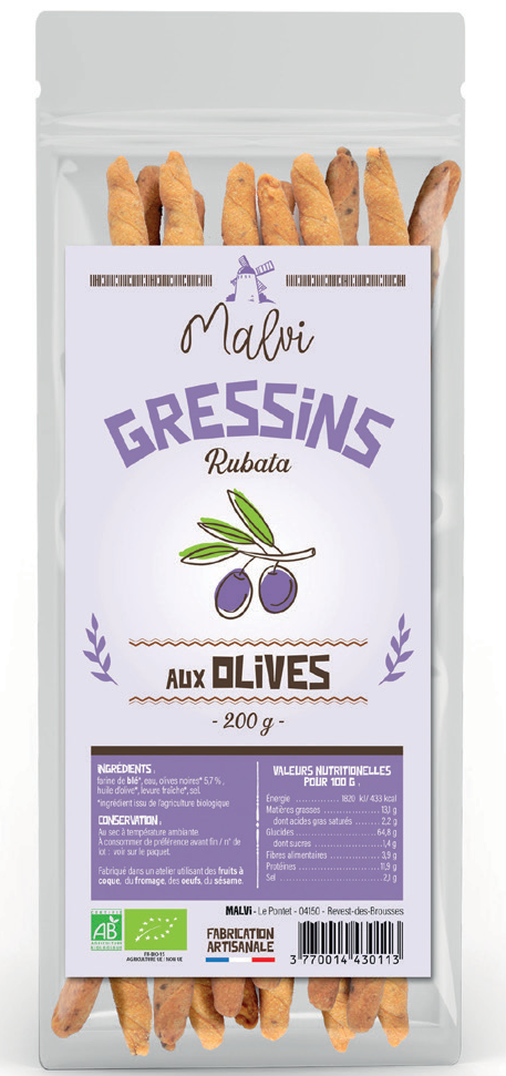 Sachet gressins bio aux olives 200g x 12