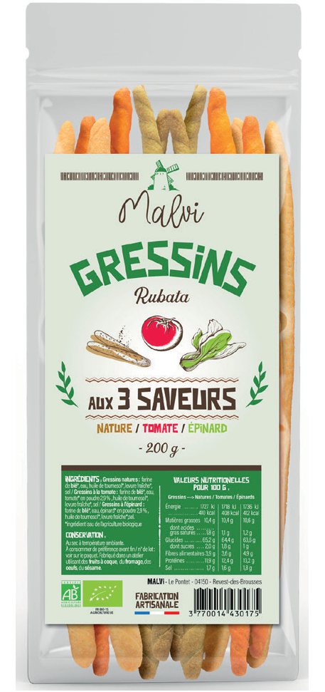 Sachet gressins bio 3 saveurs 200g x 12