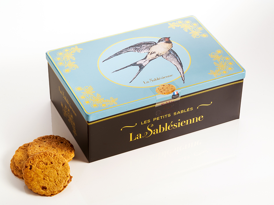 Boite métal  Hirondelle sablés aux pépites de caramel 250g X8