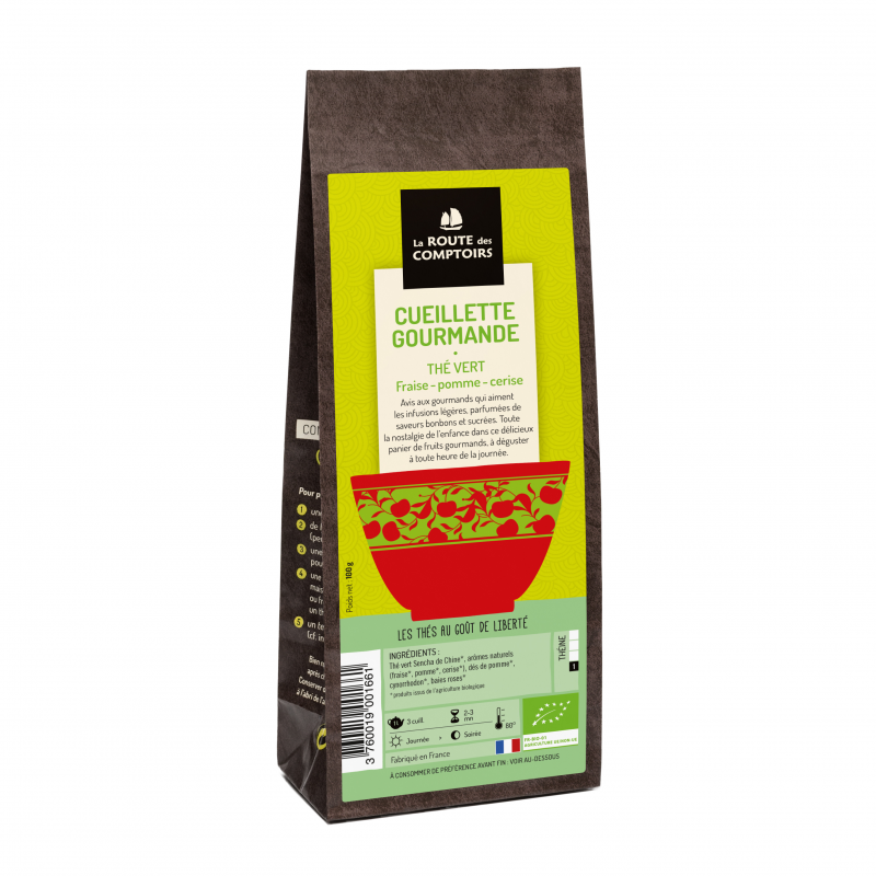 Thé vert cueillette gourmande fraise-pomme-cerise 100g X6