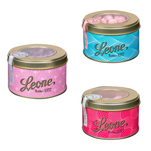 Boites rondes ass. bonbons Violette rose framboise 150g x12