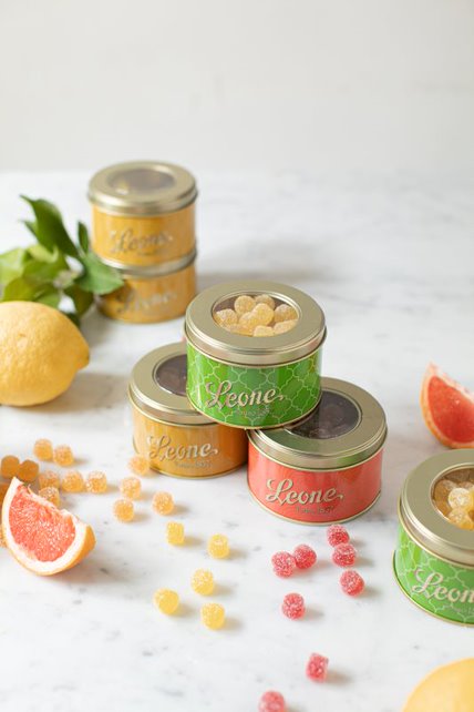 *Boites rondes ass. bonbons Orange citron mand 150g x12