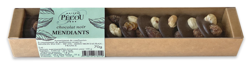 Réglette mendiants choc noir 70g x15