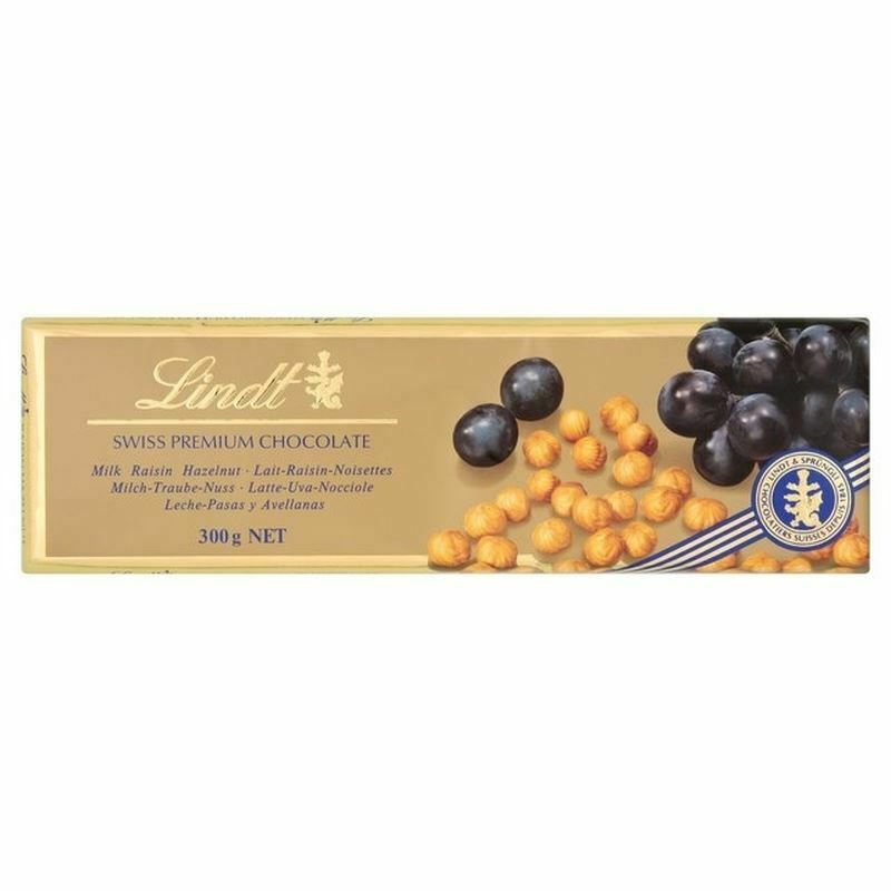 Lindt Swiss chocolat lait noisettes raisins 300g x10