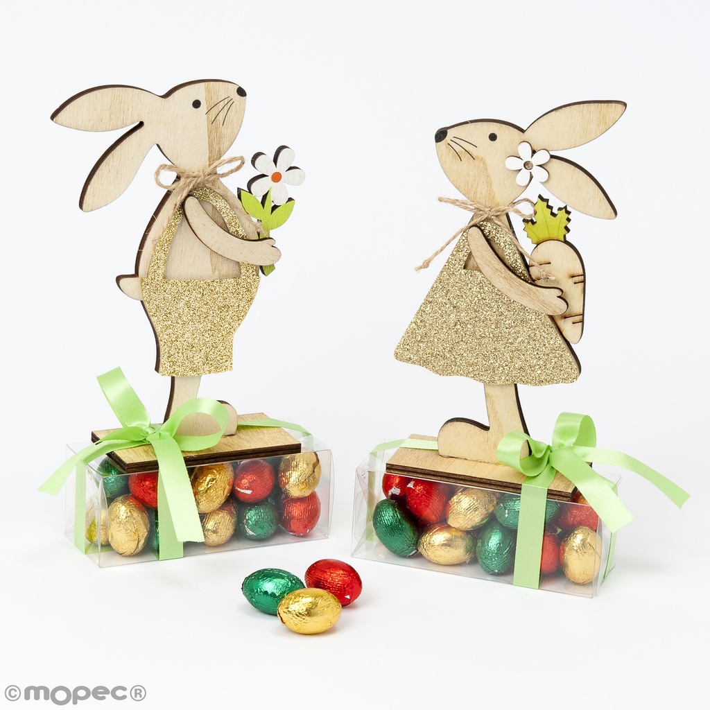 Lapin bois sur étui 17 oeufs praliné 45g x 8