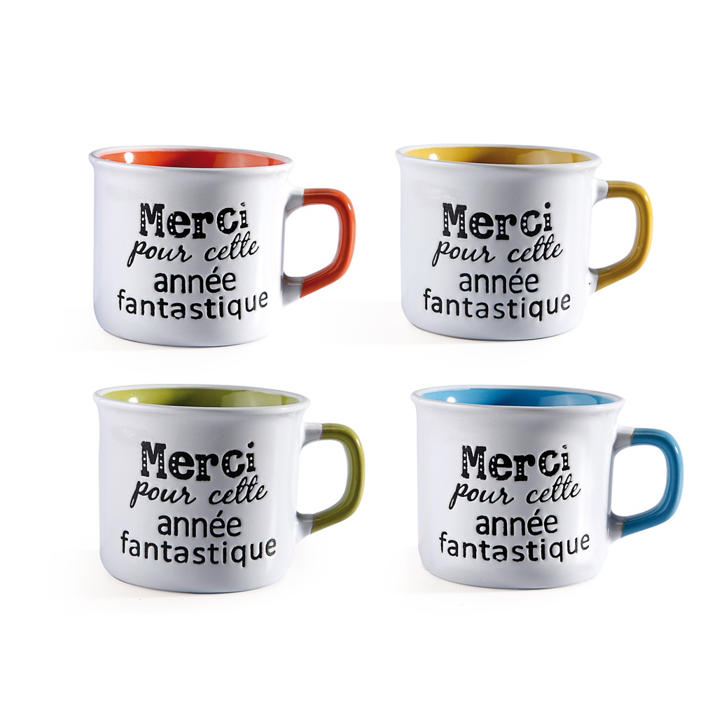 MUG &quot;Merci pour cette année fantastique&quot; 4 modèles assortis x 12