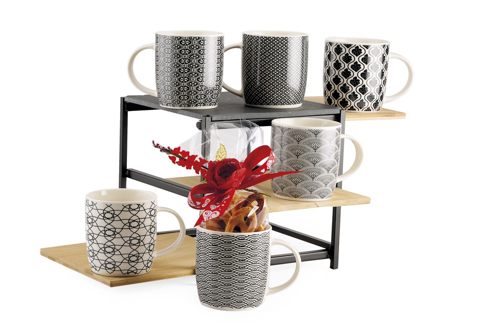 MUG NOIR/BLC. Géométrique 6 modèles assortis