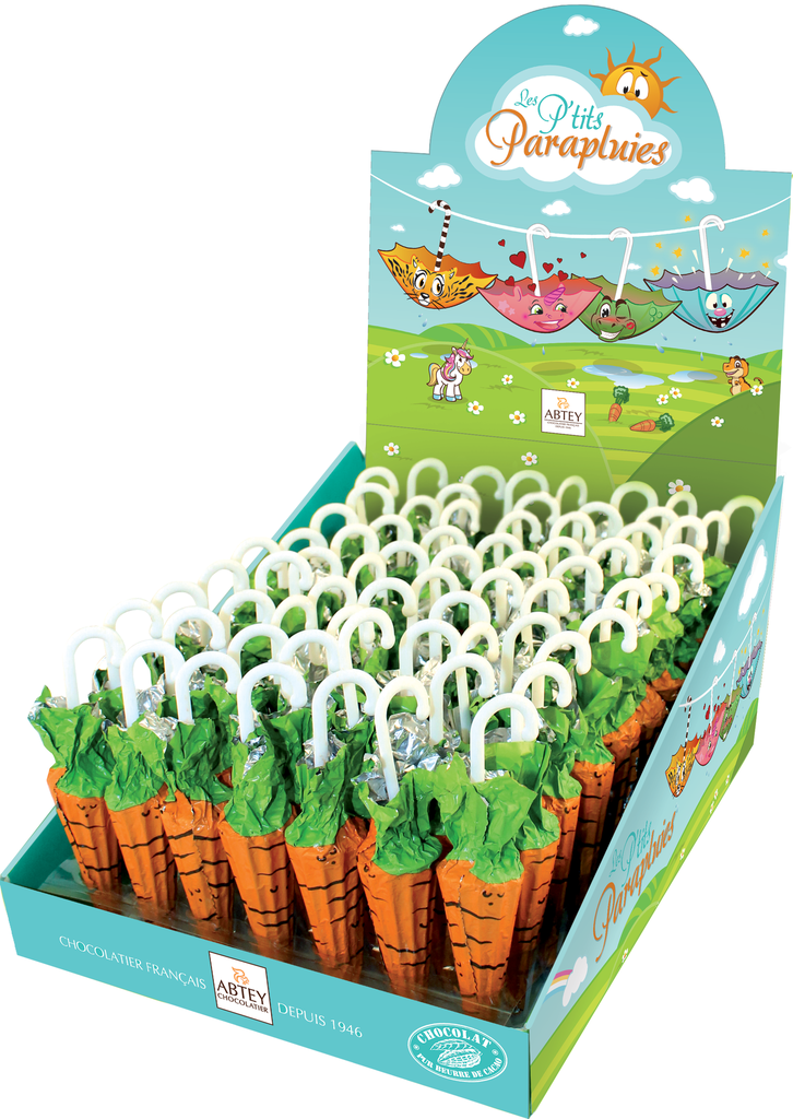 Présentoir de carottes chocolat lait 12g x 70