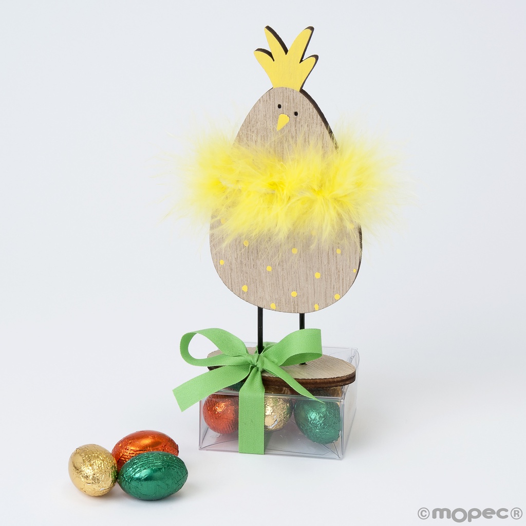 Etui poussin bois garni de 6oeufs 30g x 8