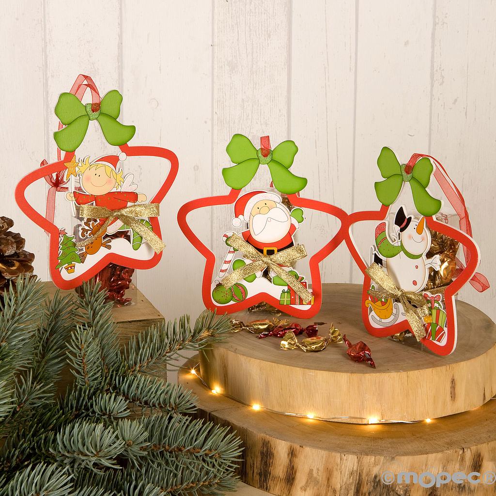 Décoration Noël en bois à suspendre garni bonbons x 6