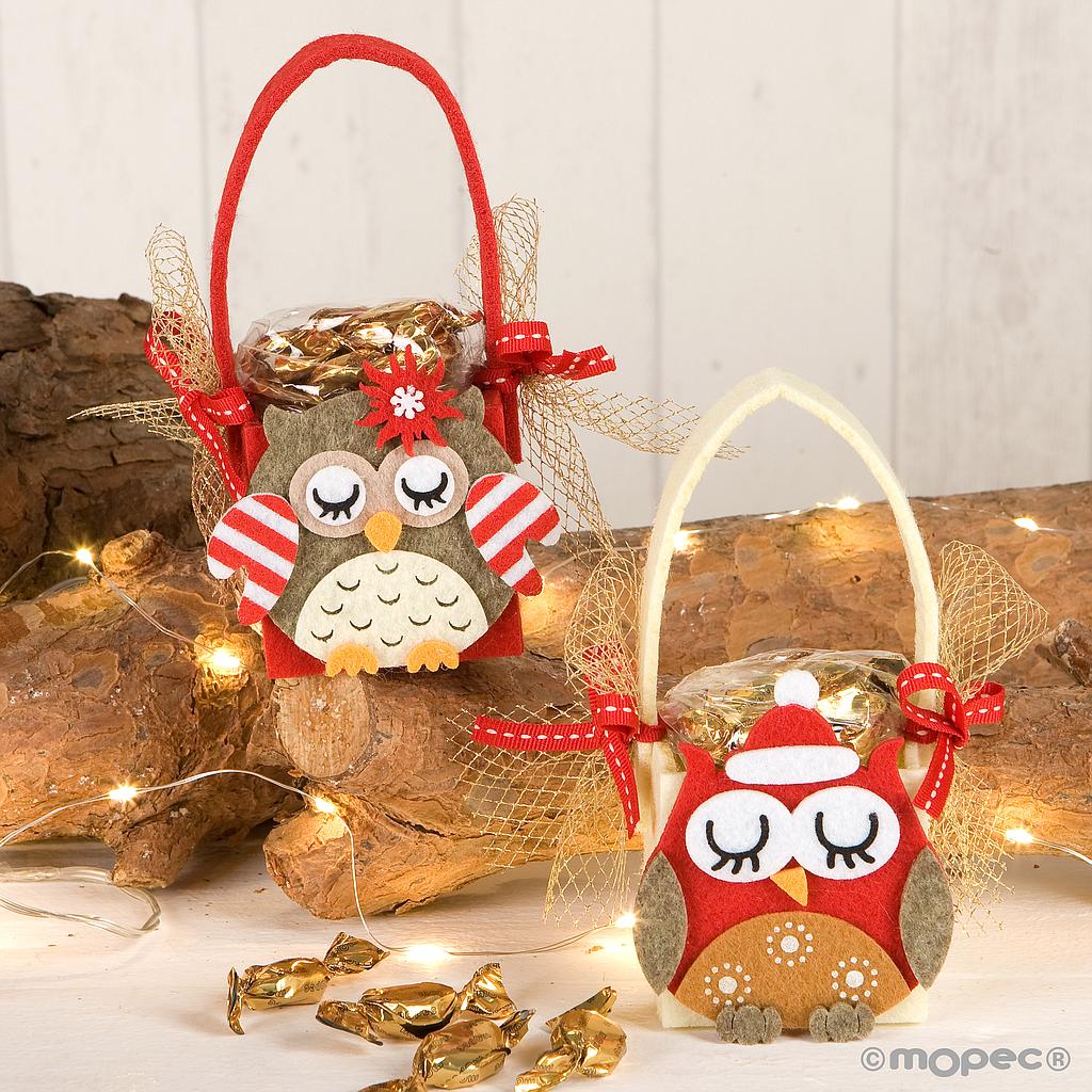 Panier en feutrine décor Hibou x 12