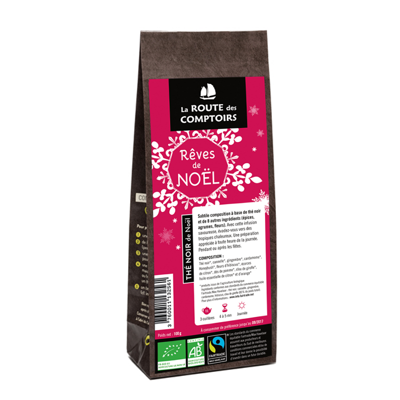Sachet thé noir bio Rêves de Noël 100g x 6