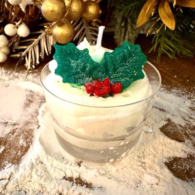 Bougie mini verrine houx givré 70gx6